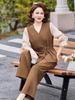 Mother's Plus Size Spring 2026 Two-Piece Set: Short Shirt with Spliced Long Sleeves for Middle-Aged and Elderly Women’s Elegant Style.