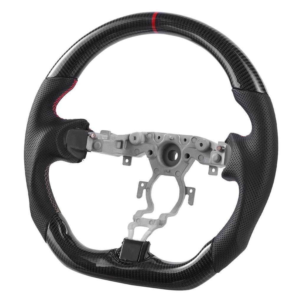 Volante per Nissan 370Z 2008-2020, Volante in Fibra di Carbonio a Forma di D con Fondo Piatto, Impugnatura in Pelle con Texture Antiscivolo e Cuciture Precise,
