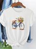 Vintage Bicycle with Flower   Women's Retro Harajuku Print T-Shirt Soft Crew Neck Short Sleeve Top Vintage Shirt