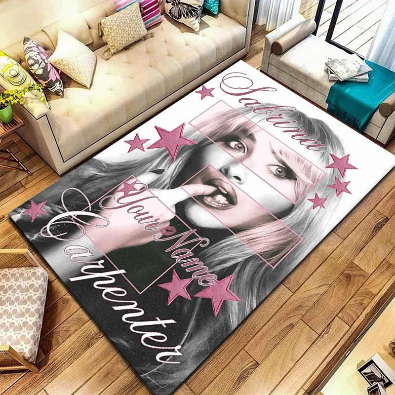 Sabrina Carpenter Fan Art Brugerdefineret Navn Tæppe til Stue Soveværelse Hjem Sofa Dekoration Børns Leg Skridsikker Gulvmåtte