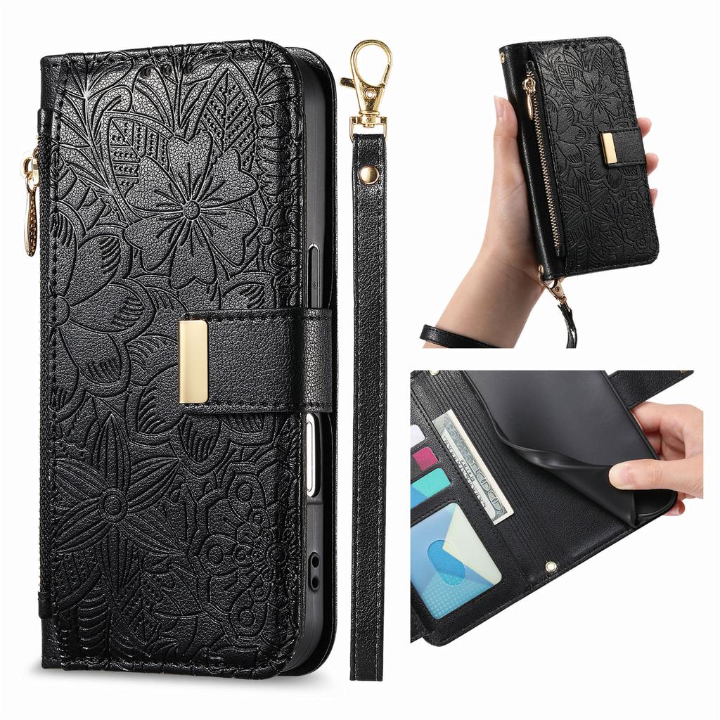 Floral Leather Wallet Case for Motorola Moto E15/G05/G15/G75/G85...Vintage All-in-One Card Holder w/Stand, Magnetic Closure & Wrist Strap