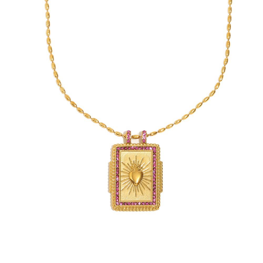 18K Gold-Plated Enamel Tarot Card Flower Pendant Necklace