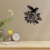 Metal Wall Art Swallow On Rose, Wings Spread, Black Finish, Valentine Christmas Wedding Gift, Living Room Bedroom Coffee Shop Decor