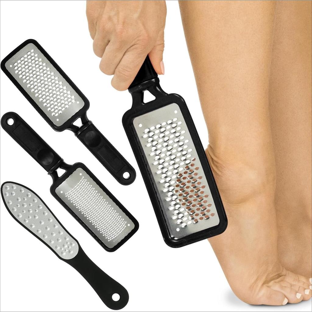 3pcs Foot Files, Feet Scraper for Dead Skin, Heel Grater, Callus Remover Scrubber Tool, Rasp for Cracked Heels - Stainless Steel Pedicure Filer For