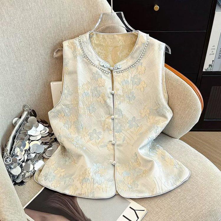 Spring Floral Vest for Women: Chinese Style, Plus Size, Mid-Aged Fashion