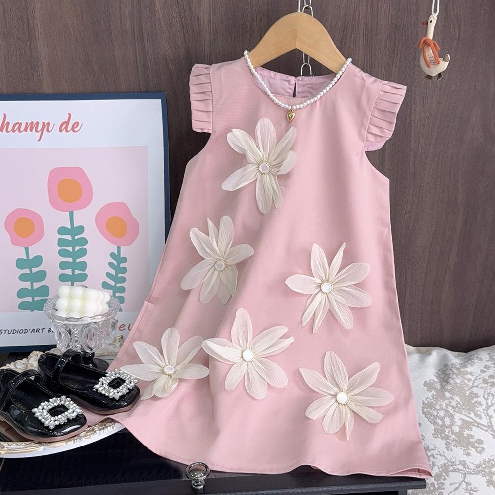 Mädchenkleid Sommer Neu Ärmellos Hochwertiges Gefühl Kinderkleidung 3D Blume Prinzessinnenkleid Großes Mädchenkleid