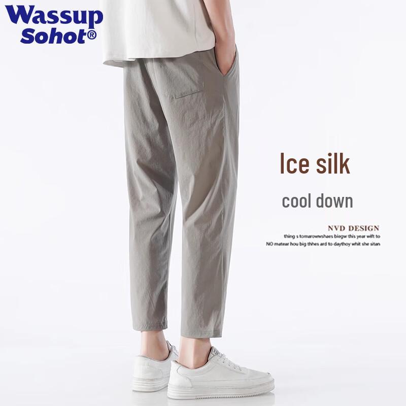 Wassup Sohot Men s Ice Silk Quick-Dry Straight-Leg Cropped Casual Pants 2XL