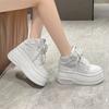 Fashion Fashion Women Chunky Platform Motorcycle Boots White 7CM Lace Up Thick Bottom Shoes Woman Autumn Winter Ankle Botas De Mujer