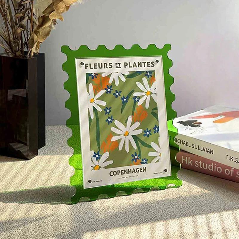 7inch Acrylic Picture Frame Colorful Postcard Display Stand with Wave Pattern Fashion Nordic Style Photo Frame Desktop Decor