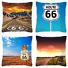 Poszewka na poduszkę w stylu retro Route 66 Dekoracja domu Poliestrowa poszewka na poduszkę na sofę Samochód Poszewka na poduszkę do rzucania Naturalny krajobraz Funda Cojin