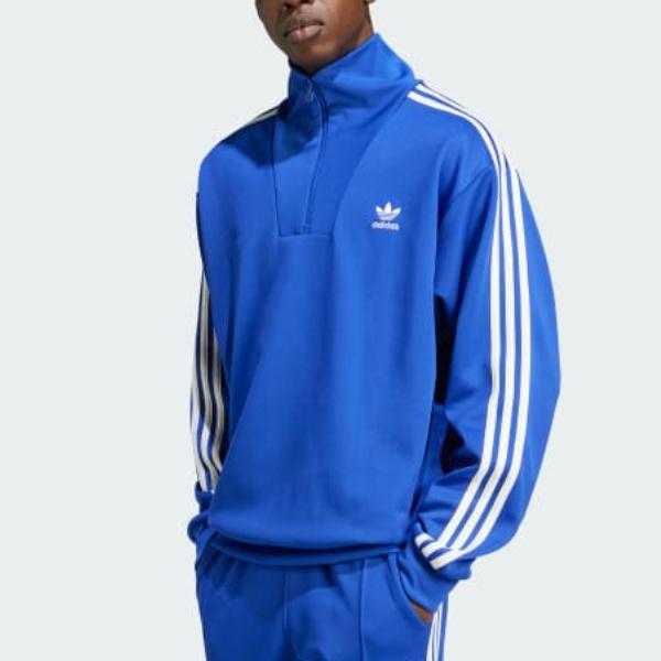 Adidas Adicolor Stehkragen Trainingsjacke Gestreift Langärmlig Amerikanisches Sweatshirt Herren Tops Durchscheinend-Blau IX5216