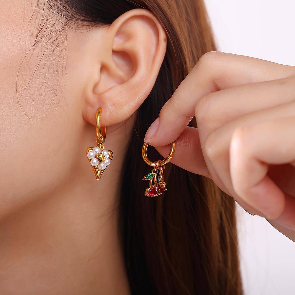 Sweet Wind Diy Cross Pearl Pendant Earrings Stainless Steel Gold Plated Diamond Jewelry