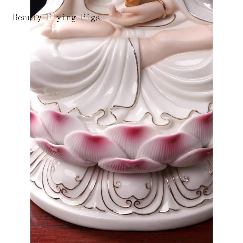 1PCS 12 inch ceramic Guanyin Buddha statue with Feng Shui ornaments for home worship of figures living room decoration