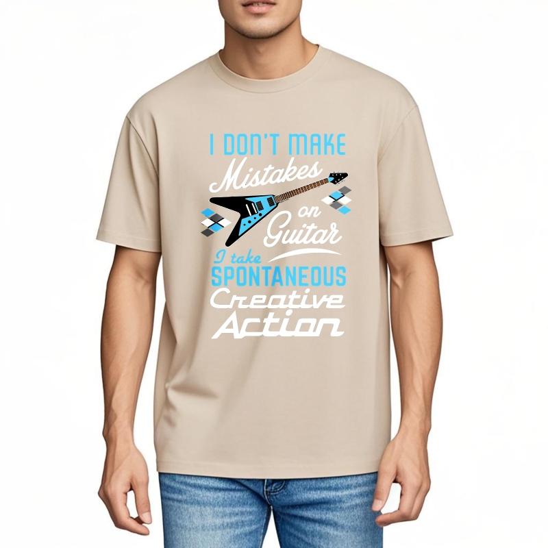 Schwarzes Sommer-T-Shirt für Herren Ich mache keine Fehler auf der Gitarre, ich ergreife spontane kreative Maßnahmen Kurzarm Rock O-Ausschnitt T-Shirts