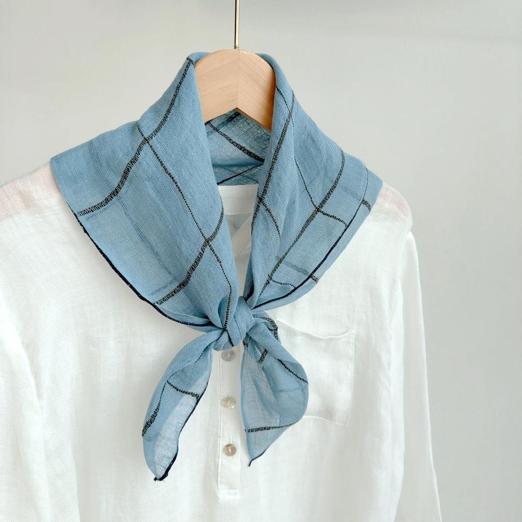 Retro Small Plaid Linen Square Scarf Literary And Versatile Women'S Summer Neck Protection Small Silk Scarf Scarf Accessories