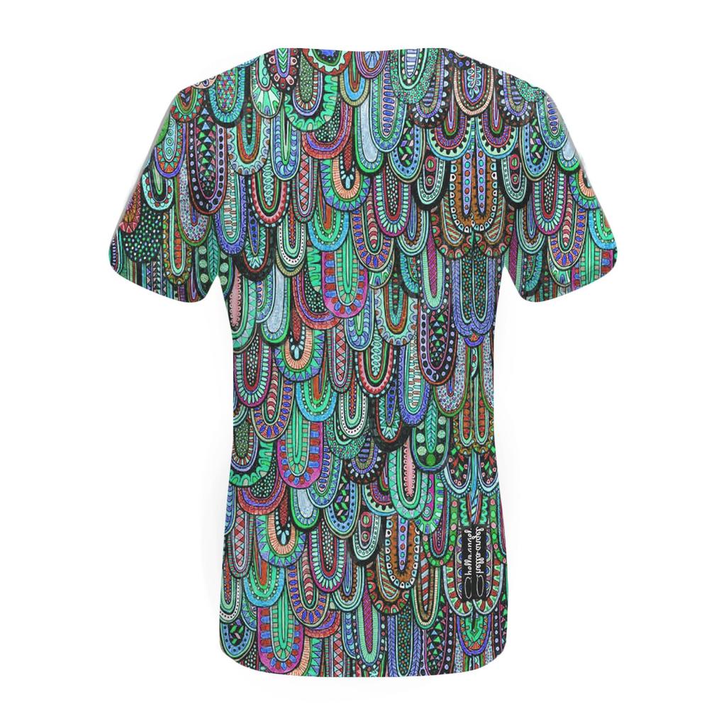 Bedrucktes T-Shirt mit V-Ausschnitt und kurzen Ärmeln für Damen