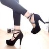 2024 Spring/Fall Suede Platform Heels: European/American Plus-Size Fashion, Lace-Up, Thick Sole Women's Shoes