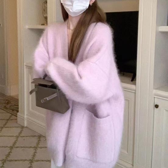 Women's Fuzzy Cardigan V Neck Button Down Oversized Fluffy Coat Fall Winter Casual Long Sleeve Slouchy Furry Sweater