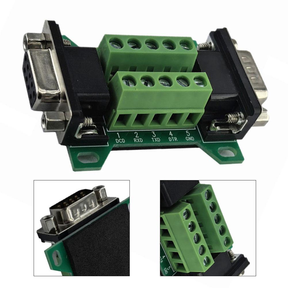 DB9MF-A Terminal Block Adapter Board with Solderless Male and Female Connectors for Use in Electronic Projects and Field Wiring