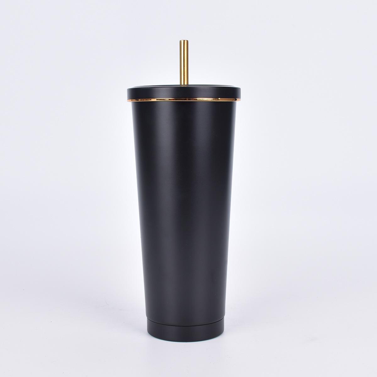 304 Stainless Steel Insulated Portable Car Straw Cup with Gold-Edged Lid, Macaron Color 500ml чёрный
