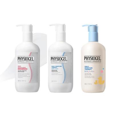 [Physiogel] Kolekce tělových mlék (3 druhy) / Červený Zklidňující AI, Denní Hydratační Terapie, Dětské Mléko