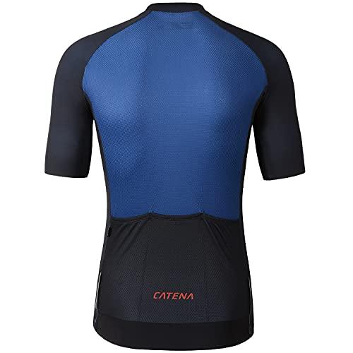 CATENA Men's Short Sleeve Cycling Jersey, Moisture-Wicking, Quick-Drying, Breathable (Blue, Size S)