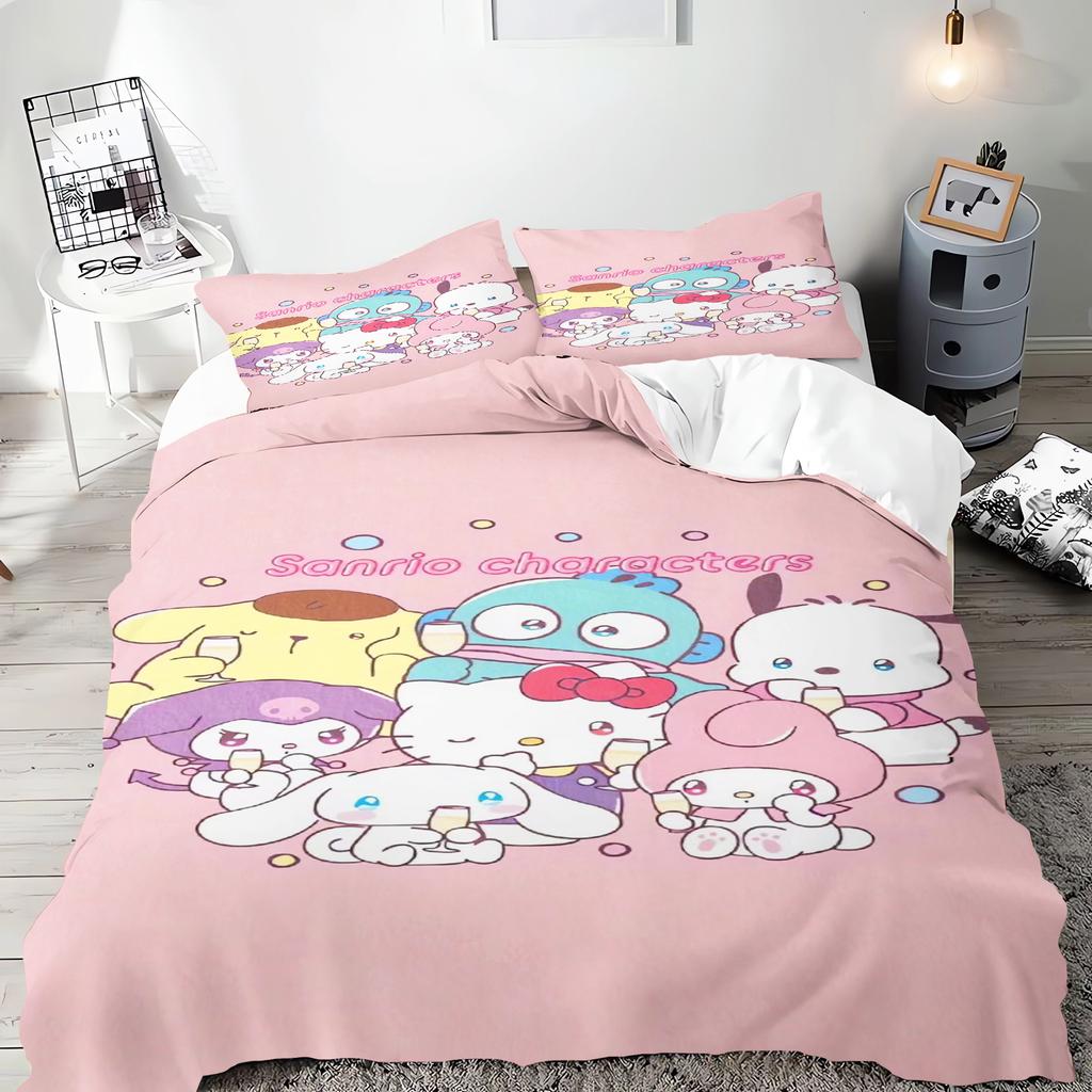 Sanrio Series Kuromi Duvet Bedding Set for Children King Size Luxury Cover 100% Polyester 3-Piece Christmas Gifts Home Decor