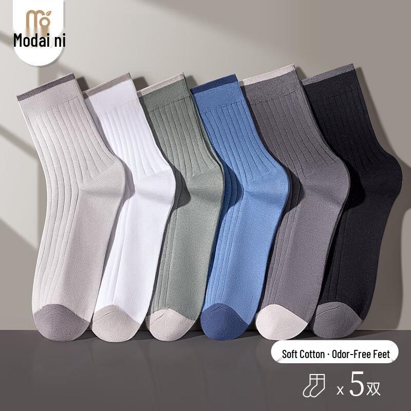Men s 5-Pack 100% Cotton Anti-Odor Mid-Calf Socks One Size