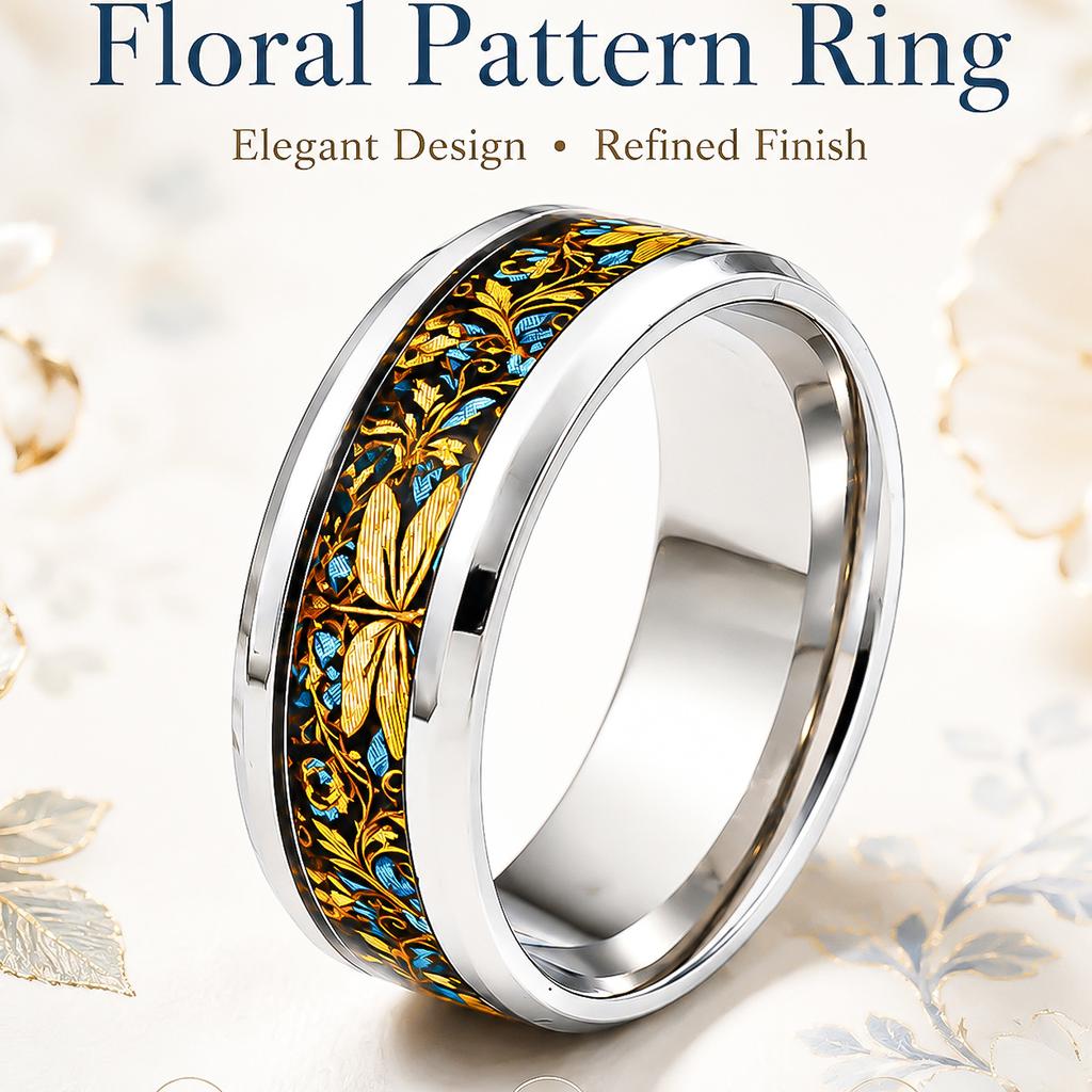 8mm Star Flower Pattern Stainless Steel Ring Butterfly Star Moon Red Rose Color Ring Women