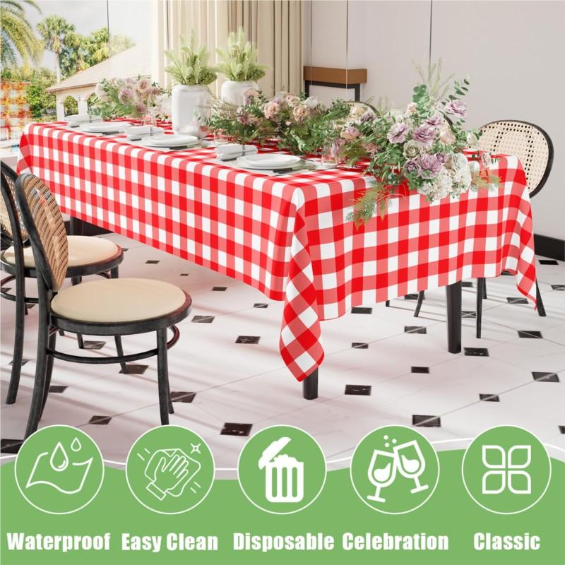 Homaxy Disposable Table Cloth 54x108 In Waterproof Plastic Tablecloth Rectangle Checkered Table Covers for Picnic Birthday Party