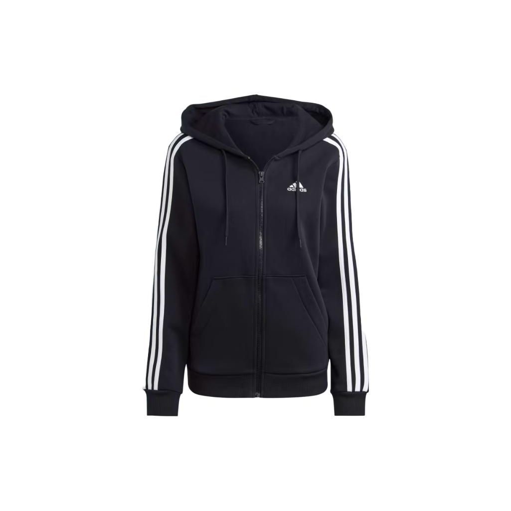 adidas Women s Essentials 3-Stripes Full-Zip Fleece Hoodie Black HZ5743 M