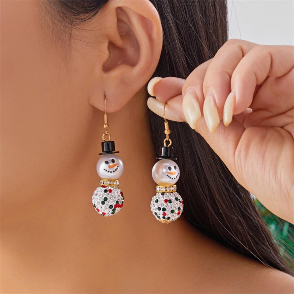 Christmas Rhinestone Imitation Pearl Ball Wear Hat Snowman Drop Earrings Glitter Earrings Holiday Jewelry Gifts For Women Men