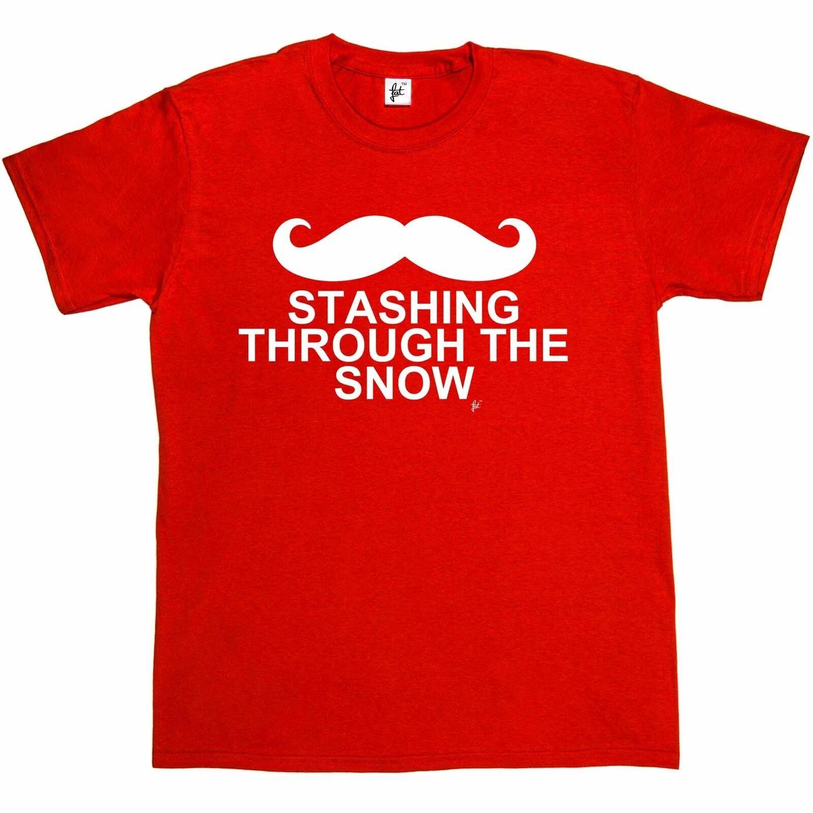 Stashing Through The Snow Christmas Moustache Mens T-Shirt M
