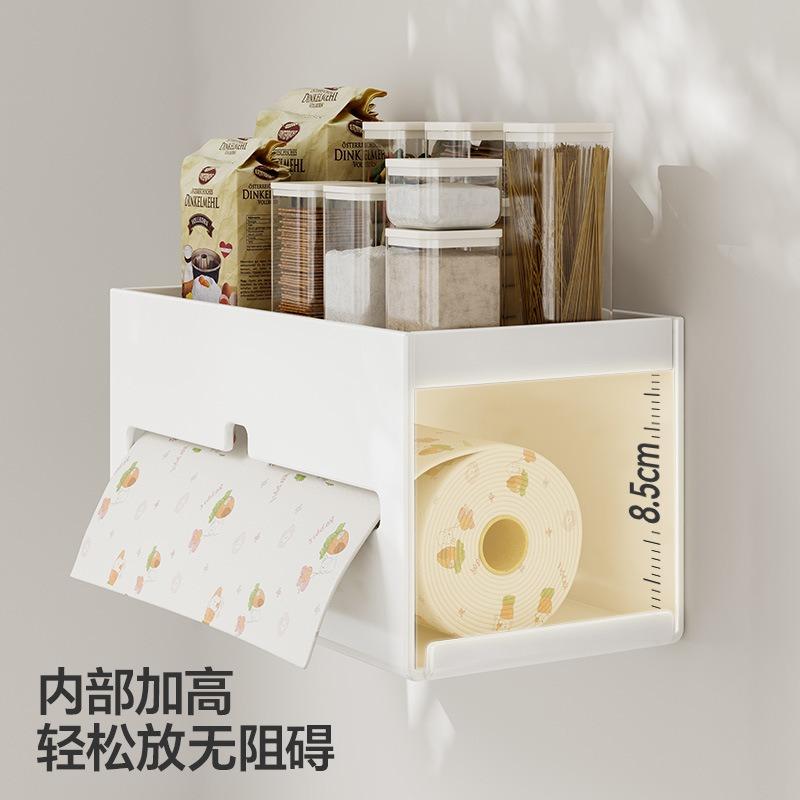 Kitchen Tissue Box Multifunction Punch-Free Wall Mount Spice Shelf Toilet Paper Phone Rack Roll Paper Removable Tissue Universal