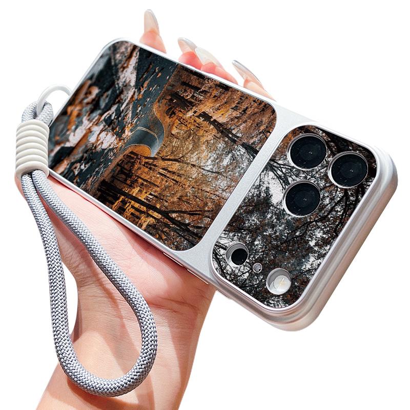 Mountain Road Print Leather Lanyard Case For iPhone 18 Pro Max 17 16 15 14 13 Pro Max Luxury Hybrid TPU+PU Anti-skid Soft Phone Cover