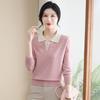 Spring Knitted Top for Middle-Aged & Elderly Women - Turn-Down Collar Loose Pullover Sweater, Casual & Versatile 50s/60s Style