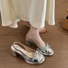 Fairy style bow wedge heel single shoes outer wear 2025 summer new female open-toed round head with skirt high-heeled sandals