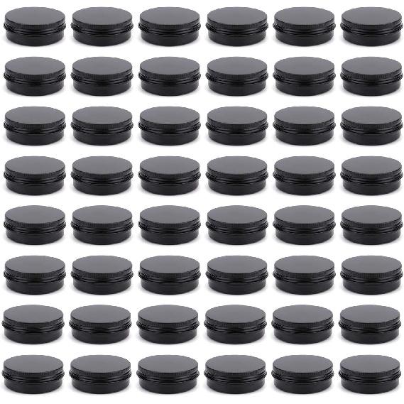 Foraineam 48 Pack 2 oz Round Lip Balm Tin Cans - Aluminum Cosmetic Sample Containers with Screw Lid - Matte Black Metal Empty Tins Storage Travel Tin