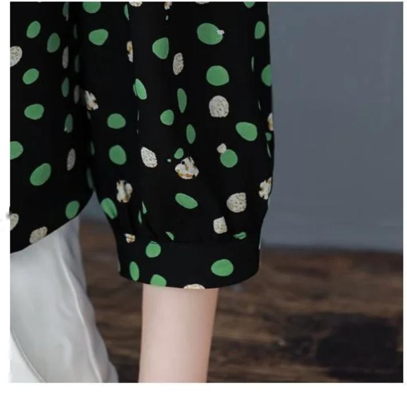 M-4XL Print Chiffon Shirt Women's Top Spring Autumn New Fashion Age Reducing Temperament 3/4 Sleeve Bottoming Blouse