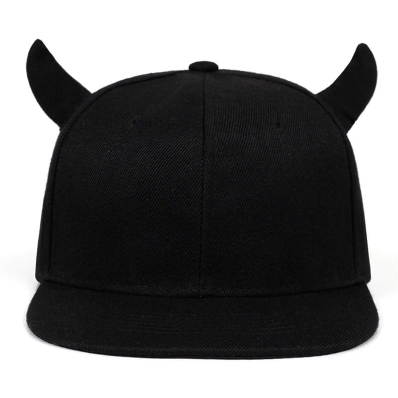 Men's Snapback Adjustable Baseball Cap Hip Hop Hat Black Bull Horn Decoration Caps Flat Top Trucker Hats