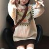 Navava Women Retro Pattern Long Sleeve Knit Sweater Nk2712