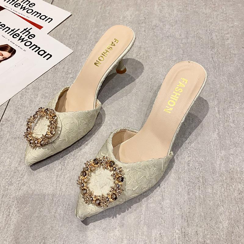 New Summer Models Versatile Pointed Rhinestone Satin Surface, Sandals, Stiletto Sandals, Premium Bag Head Sandals Women