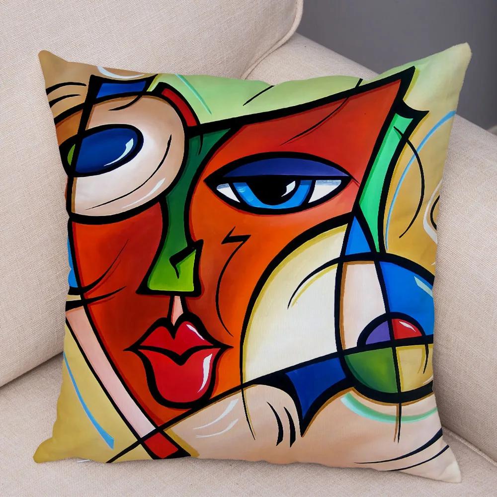 Abstract Painting Cushion Cover Decoration Nordic Style Colorful Cartoon Girl Pillowcase Sofa Home