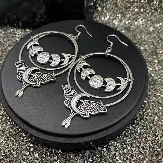 Gothic Halloween Moon & Star Pendant Earrings for Women