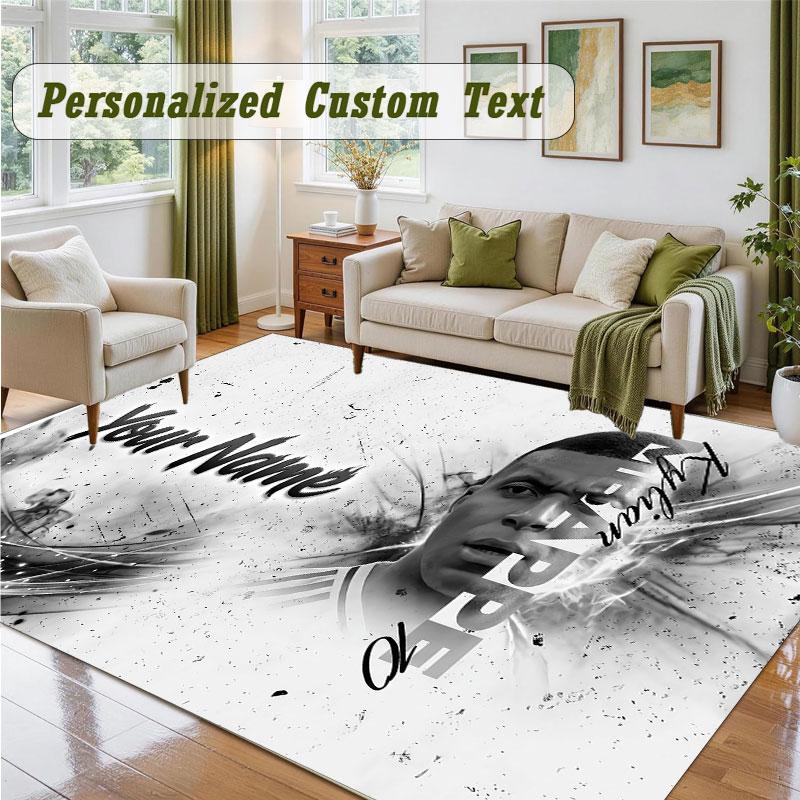 Crystal Velvet Square Rug Custom NameKylian Mbappe Pattern Non Slip Home Floor Decor Rug