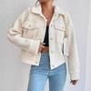 Women's Short Plush White Wool Coat - Winter Design