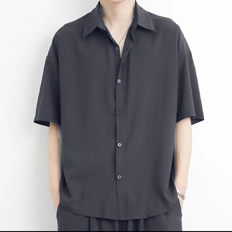 Heren Oversized Driekwartmouw Shirt Knopen Effen Kleur Losse Pasvorm Casual Streetwear Top