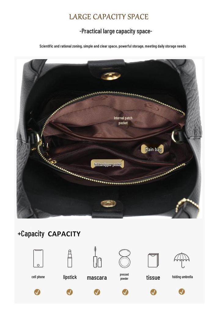 Women's Large Capacity Soft Leather Handbag - 2025 New Korean Style, Fashionable Single Shoulder Crossbody Bag for Moms