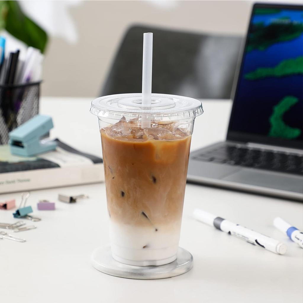 10PCS 16 Oz Transparent Plastic Cup With Lid And Straw, Disposable Cold Drink Cup, Iced Coffee Cup/Milk Tea Cup/Smoothie Cup