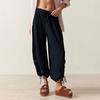 Damen-Bloomers mit hohem Fall, seitlicher Raffung, weitem Bein, elastischem Bund und verstellbarem Kordelzug, einfarbig, lässige Hose